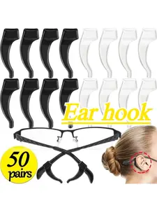 50pairs Anti-slip Sleeves for Eyeglass Temples, Sports Glasses Anti-slip Sleeves, Eyeglass Temple Hooks, Behind-the-ear Anti-slip Adjusters, Anti-fall and Anti-loss Eyeglass Ear Hooks, Compact and Portable Ear Hooks, Ear Sleeves, Temple Sleeves