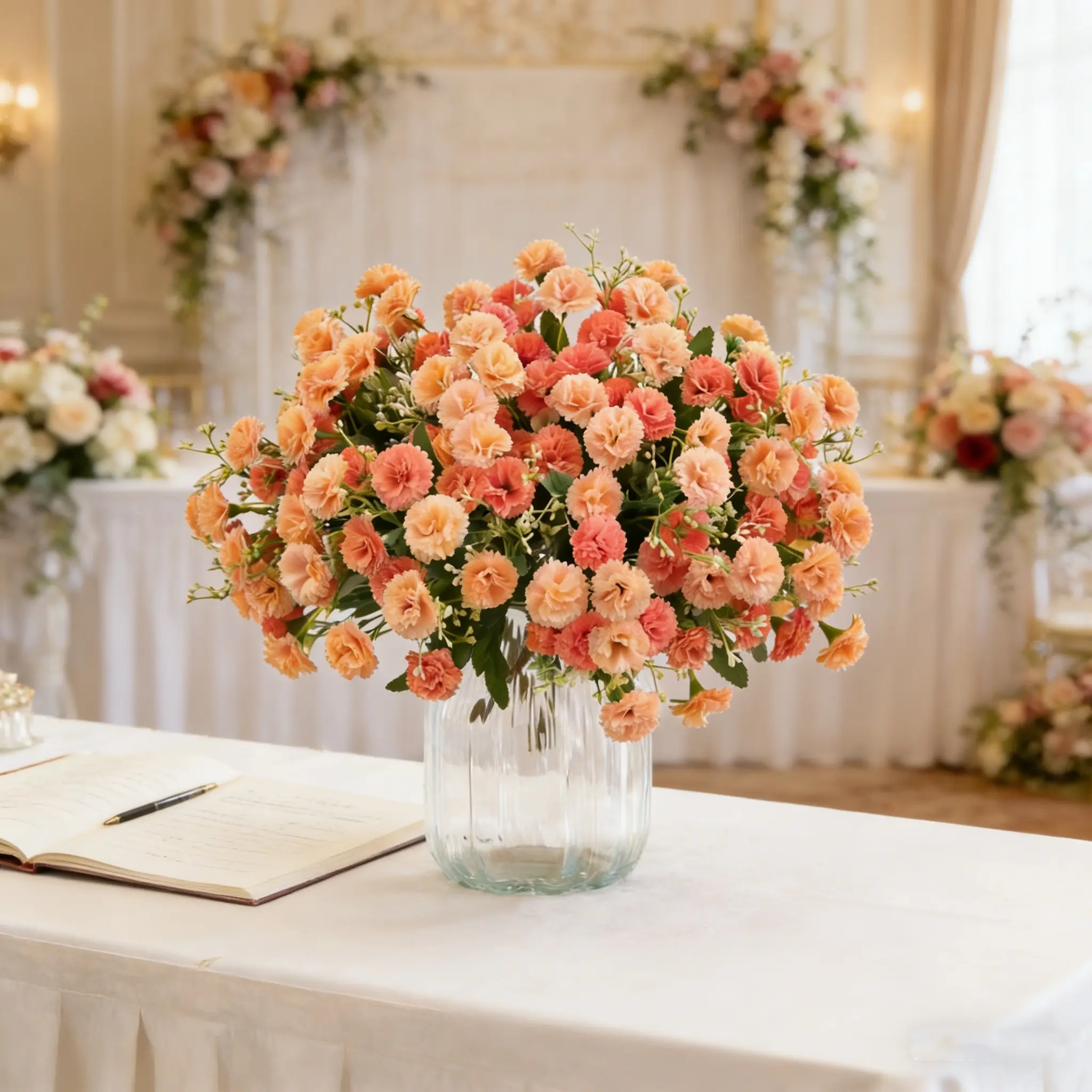 3 Pcs Artificial Carnation Flower Bouquets for Realistic Home Decor, Decorative Flowers, Faux Bridal Bouquet for Weddings, Elegant Table Centerpiece & DIY Party Decorations