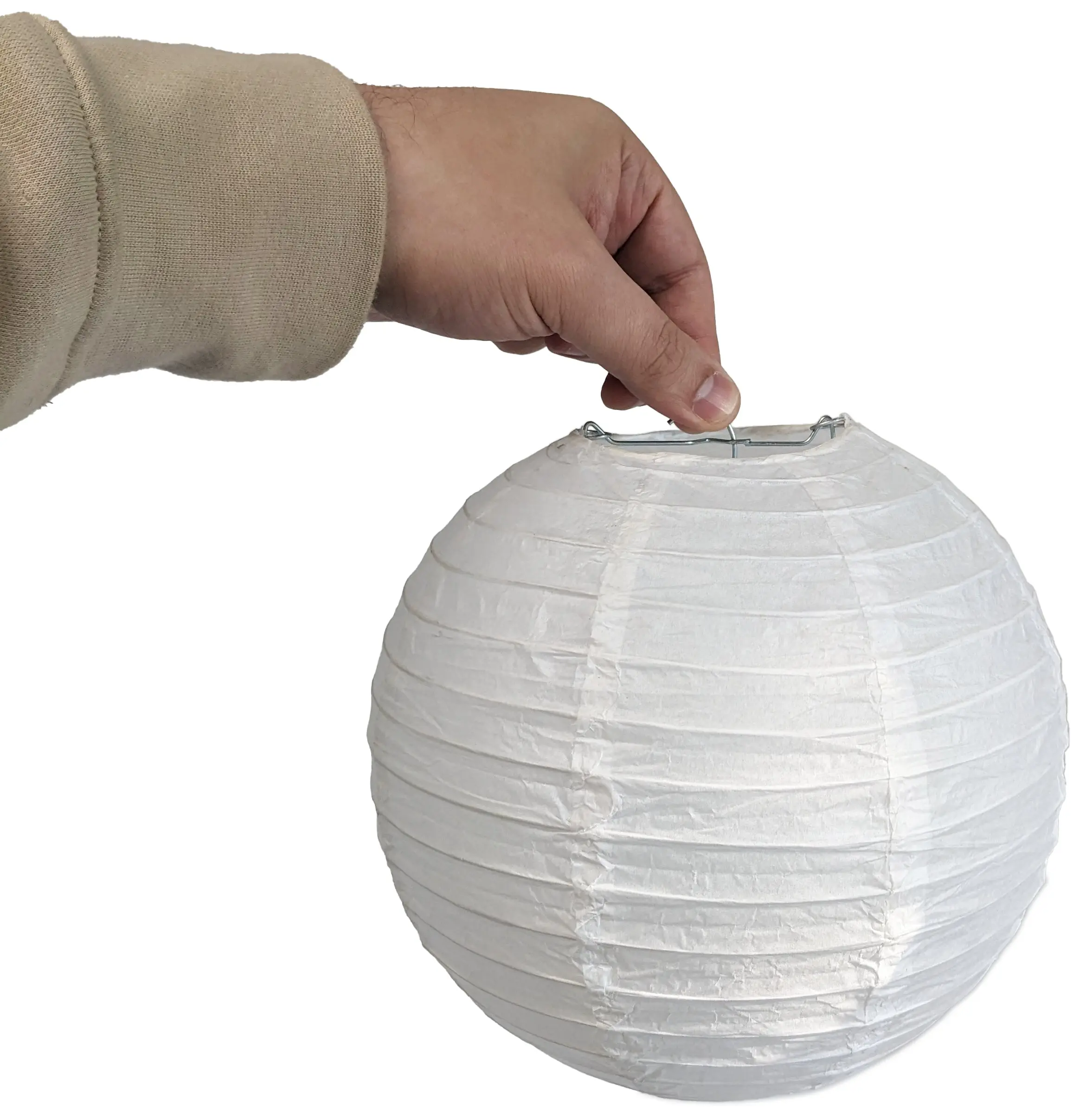 12-Pack Round Chinese Rice Paper Lantern Lamp Shades (8 in Diameter) - Easy Installation, Expander Wire Framing, Instructions Included - Decorations Supplies for Home, Wedding String Lighting