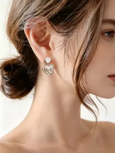1 Pair Y2K Wavy Heart Rose Pearl Drop Earrings | 2026 Graduation & European Midsummer Festival Must‑Have | Bestie Birthday Gift, Hypoallergenic Coquette Jewelry for Bridal Shower, Prom, Girls Night Out