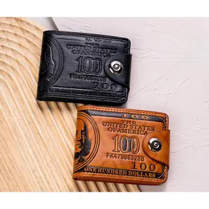 Men's USD pattern multi slot  with magnetic deduction pressure changed to 100 yuan USD short  PU leather coin purse Minimalist Bifold Wallet RFID Protection