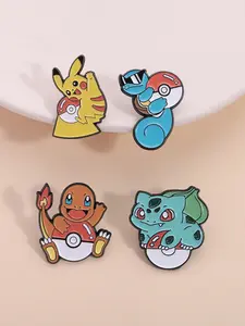 4Pcs Japanese Anime Cartoon Character Pins, Zinc Alloy Enamel Material, Cute Classic Cartoon Characters Decorations, Anime Movie Theme Badges