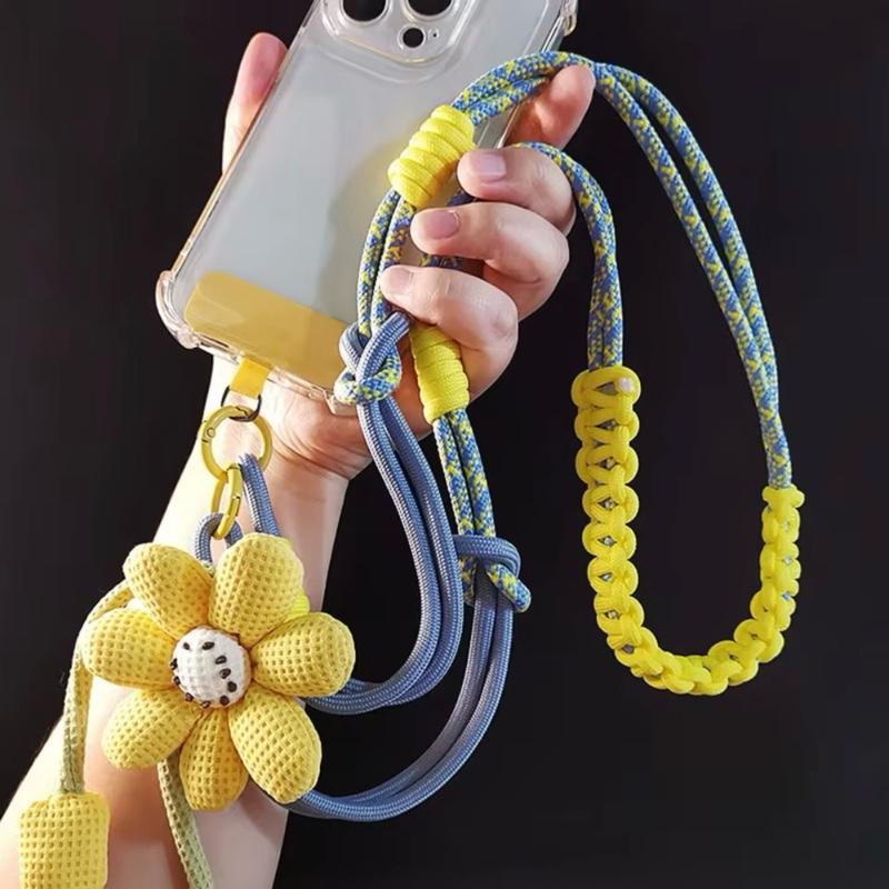 Crossbody Phone Strap with Flower Charm Adjustable Phone Lanyard Hands-Free for Women