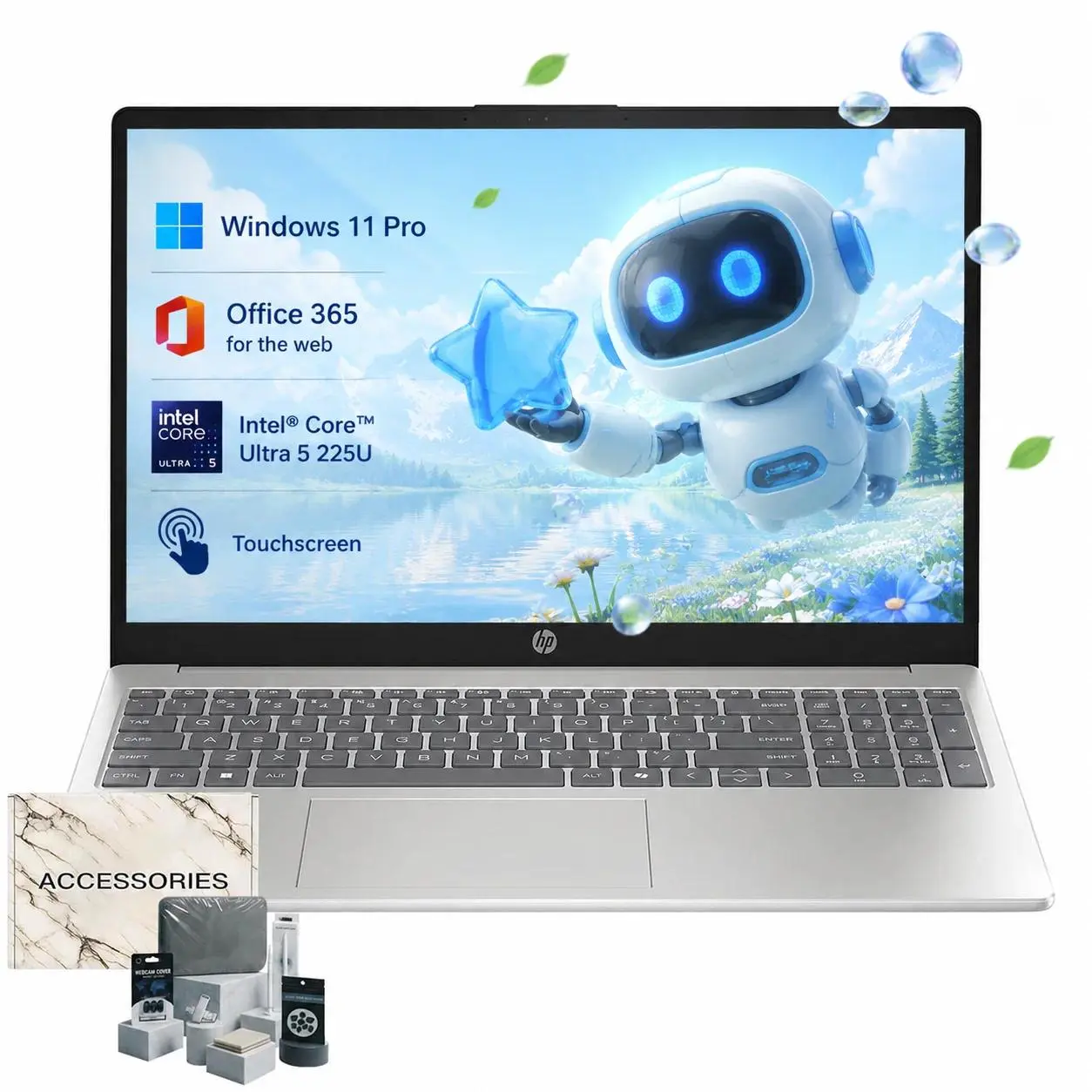 HP Touchscreen Laptop 15.6" FHD Anti-Glare Display, Intel Core Ultra 5 225U, 8/16/32GB DDR5 RAM, 512GB/1TB/2TB SSD, Windows 11 Pro, Office 365 for the Web + Accessories