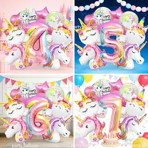10-Piece Unicorn Party Decorations Set, Includes Gradient Color Number & Rainbow Design, Perfect for Girls' Birthday Parties
