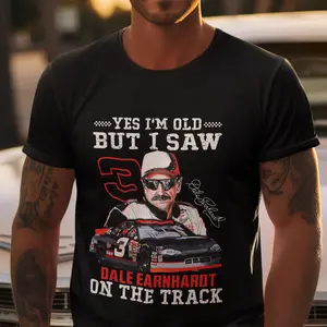 Men's 2025 NASCAR Legend Dale Earnhardt Round Neck Stretch Shortsleeve Cotton Tshirt - 100% Knit Fabric, Print-Ready DIY Customizable Top for Social Events, Casual Outings (Automobile Enthusiast)