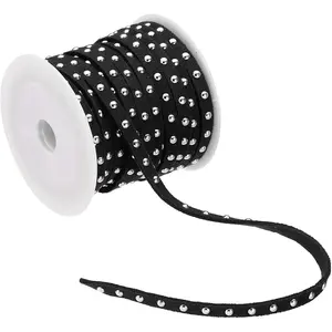 PATIKIL 16.4ft Studded Faux Suede Cord Rope for Jewelry Making, 5mm Micro Fibre Flat Leather Lace Beading String Ribbon with Rivets, Black Silver
