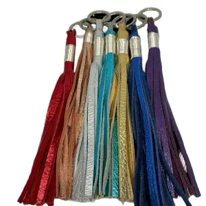 Bright Leather Tussle Keychain - Assorted Colors with Metal Clasp and Multiple Tails