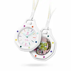New Fashion Brand Collaboration Timepiece White Colorful Accent Skeleton Watch – Dual Face Luxury Fashion Watch, Trendy Unisex Gift Watch