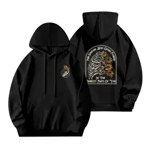 Gothic skull and sunflower casual hoodie, unisex.
