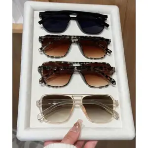 4 Pack Y2K Double Bridge Polarized Sunglasses Unisex Oversized Square Shades Lightweight Eyewear for Daily Outdoor Summer