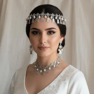 Hand made Armenian traditional jewelry set  for wedding with natural pearls