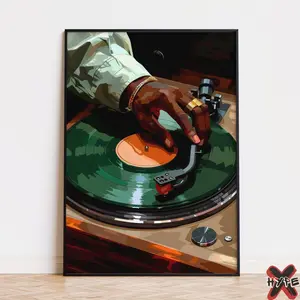 Vinyl Record Music Wall Art, Black Man DJ Art Print, Printable Turntable Poster, Hip Hop Music Decor, Hypebeast Print - No Frame