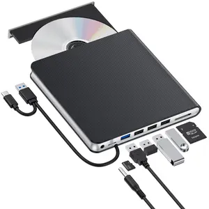 Ultra-Thin Portable 7-In-1 External CD/DVD Drive, USB 3.0 & Type-C Interface, SD Card Reader, Multi-Function DVD Player Recorder