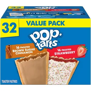 Pop-Tarts Toaster Pastries, Breakfast Foods, Kids Snacks, Value Pack, Frosted Brown Sugar Cinnamon & Frosted Strawberry Variety Pack, 27oz Box (32 Pop-Tarts)