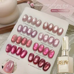 XEIJAYI Super Glossy Sweet Cat Eye Nail Art - 8 Colors Available, Dazzling LED Gel Nail Art, Fashionable Salon Nail Art Cat Eye Art Design, Sparkling Nail Art