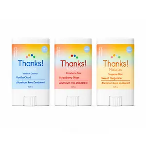 Thanks! Naturals Mini Deodorant Trio Bundle – Aluminum-Free Travel Size Deodorants, Vanilla Cloud, Strawberry Glaze & Sweet Tangerine, Naturally Odor-Fighting Botanicals, Paraben-Free, 0.35 oz Each