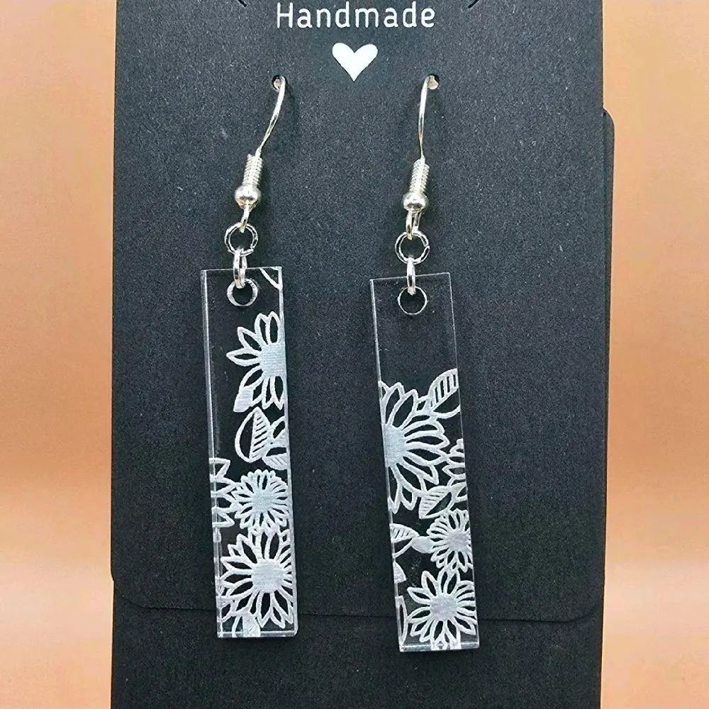 21) Clear Rectangle Sunflower Earrings!