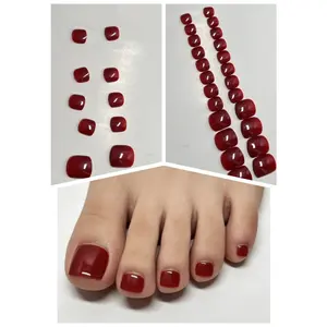 Wm-24pcs Solid Color Toe Nail Stickers, Beauty Manicure Finished Toe Nails, Pure Color Toe Nail Tips, Easy Application