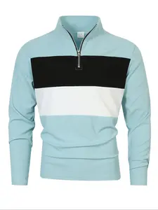 Men's Fall Outfits Colorblock Polo Neck Half-Zip Pullover Fitted Long Sleeve T-Shirt for Daliy Wear, Lightweight Skin-Friendly Fabric, Essential Men's Wardrobe Item