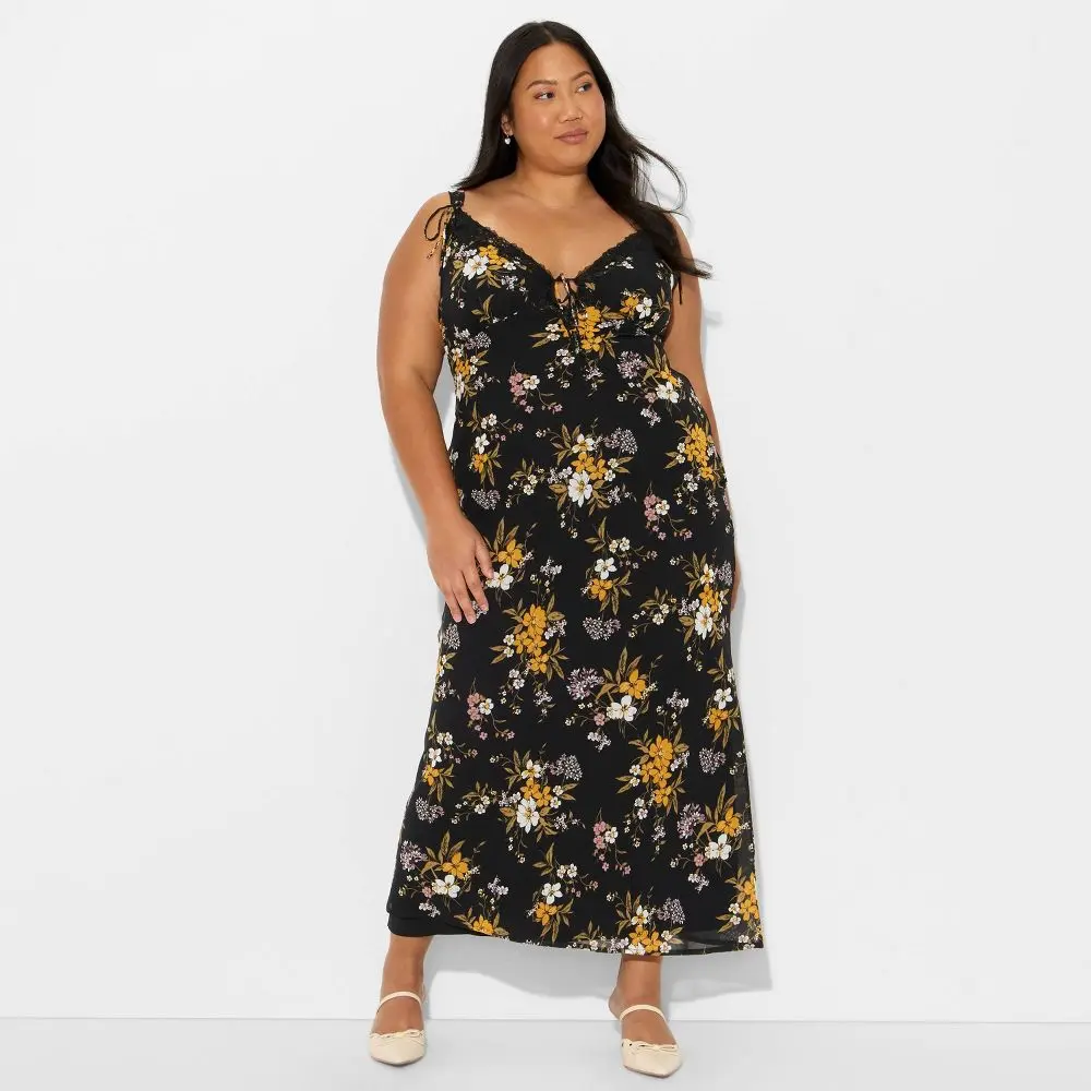 Wild Fable Women's Lace Trim Maxi Empire Waist Dress