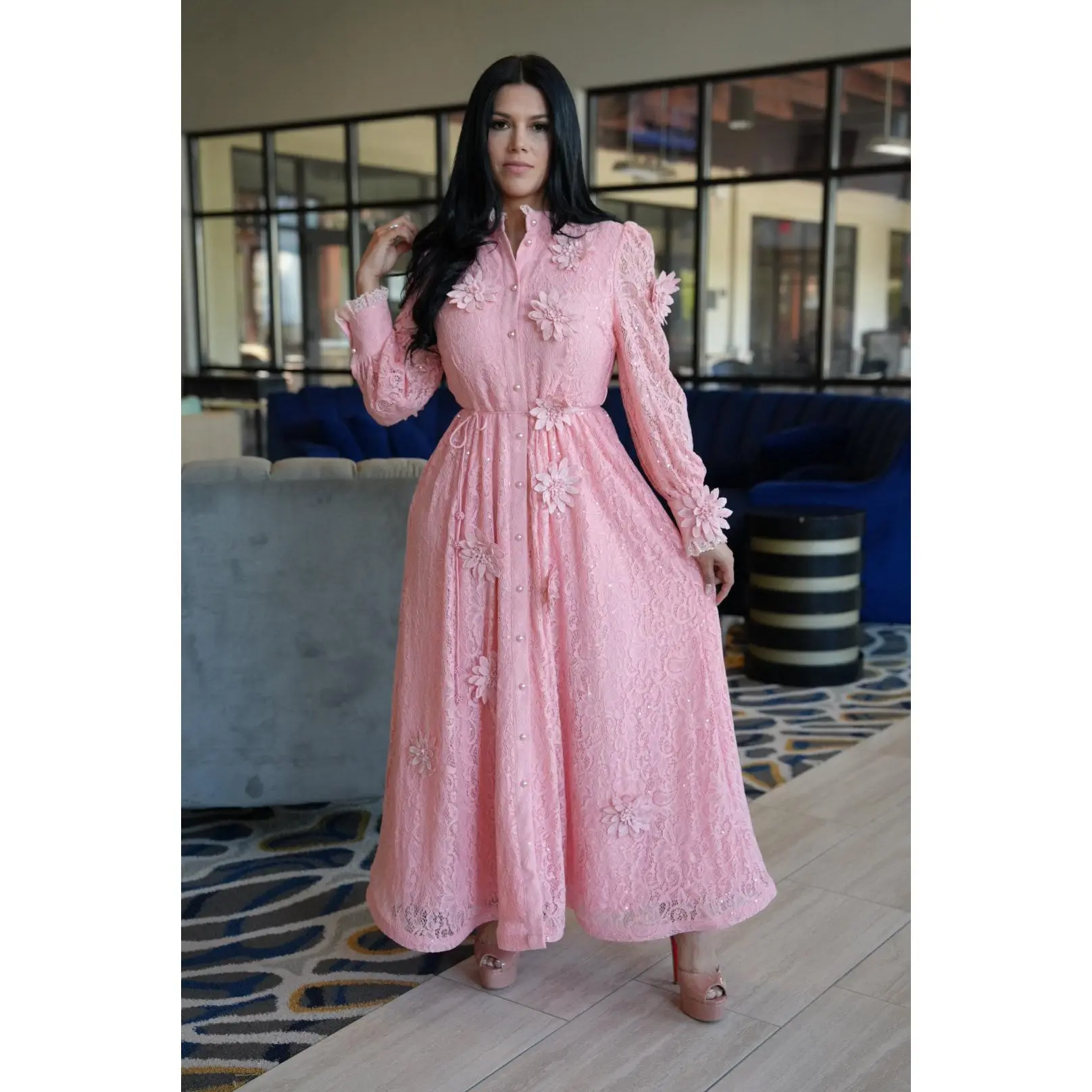 Fatima Peach/Ivory Maxi Dress - Elegant Long Sleeve Lace Gown with Floral Embellishments for Special Occasions - TikTok Shop Fatima Peach/Ivory Maxi Dress - Elegant Long Sleeve Lace Gown with Floral Embellishments for Special Occasions - TikTok Shop