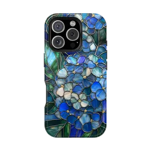 Iphone Phone Case Cover Floral Hydrangea Stained Glass MagSafe Magnetic Tough iPhone Case Impact Resistant Elegant Flower Durable Protection