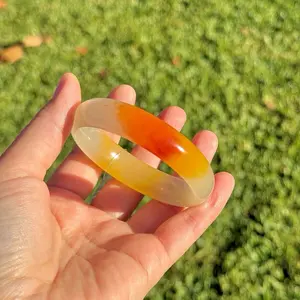 Exquisite Natural Tri-Color Quartzite Jade Bangle Red Yellow & White Handcrafted from Surface Alluvial Rough 56.5mm