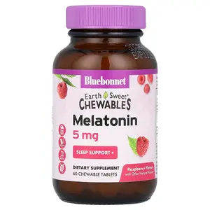 Bluebonnet Nutrition Earth Sweet® Chewables, Melatonin, Raspberry, 5 mg, 60 Chewable Tablets