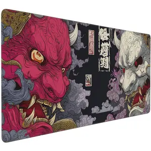 Gaming  Pad, XXL Non-Slip Rubber Base,  with Stitched Edges,  Demon Mask Design, 35.4 x 15.7 inches