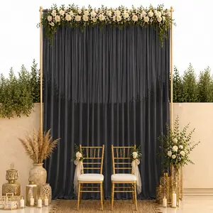 Chiffon Backdrop Curtain Panel 10ft x 14ft – Black Durable Flame Resistant Sheer Draping Fabric with Rod Pocket