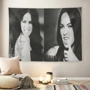 Me-gan Fox Black White Y2K 2000s Aesthetic Wall Flag, Vintage 2000s Horror Movie Star Print Tapestry, Mid-century Modern Grunge Room Decor for Adult Fans, Jennifer's Body Inspired Wall Hanging