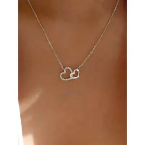 Women's Elegant Exquisite Rhinestone Heart Design Pendant Necklace, Trendy Sparkly Pendant Necklace, Chic Gorgeous Luxury Jewelry, Heart Shaped Necklace