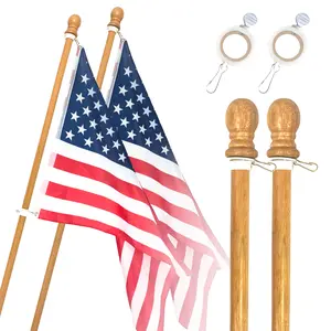 56" Wooden Flag Pole For House  Pack of 2 Tangle Free Adjustable Rotating Rings