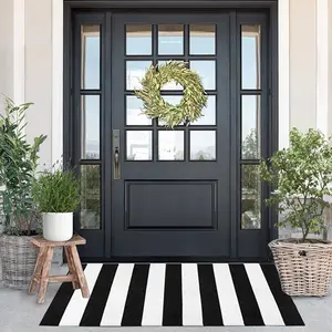 Black and white striped rug 236 x 512 inches striped layering mats handmade woven indoor outdoor doormats striped rug for kitchenlaundrybathroomliving room