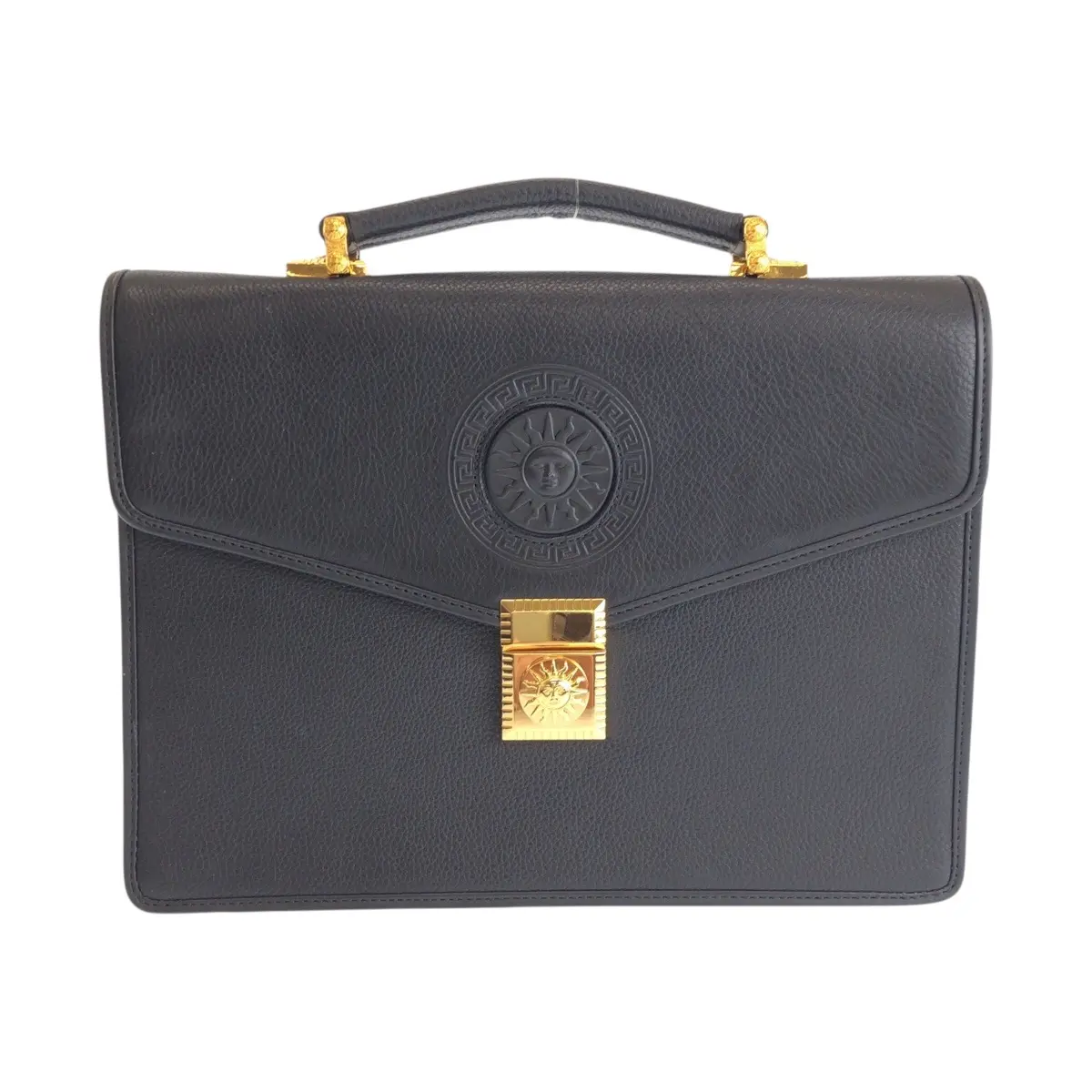 Pre-owned VERSACE Calfskin Tote Bags Sunburst Leather Clutch Bag