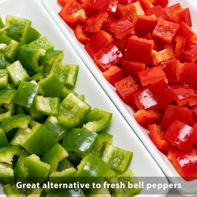 Bulk Chopped Dehydrated Red & Green Bell Pepper Mix Flakes - 100% Natural Chili-Infused Dried Vegetables, Sugar-Free Vegan Spices Rub for Soup, Pizza Toppings, Camping, Scrambled Eggs