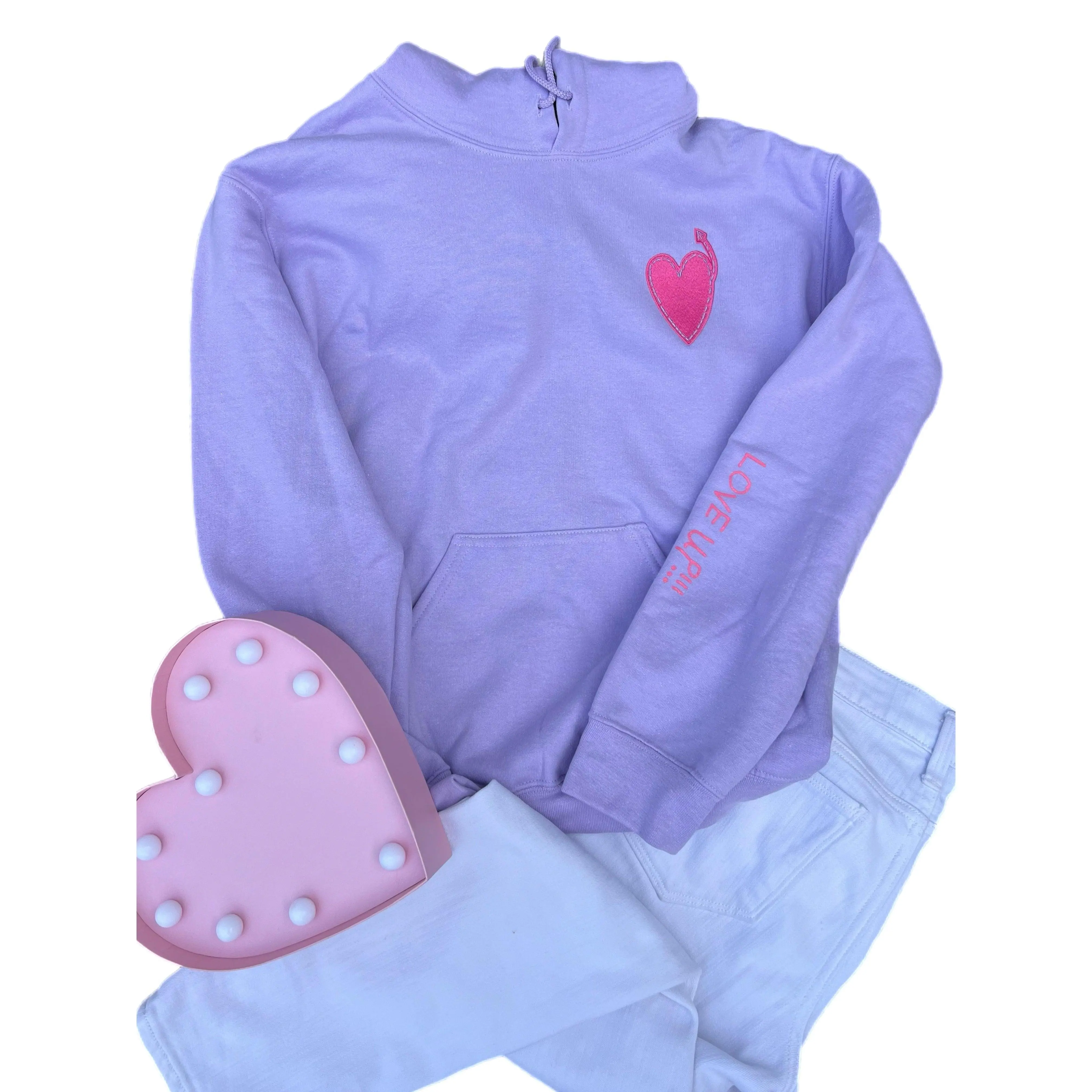 Adult Lavendar Hoodie with Pink Embroidered Heart