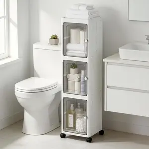 Nifogo Foldable 3/5-Tier Storage Organizer with Wheels Stackable Collapsible Bins for Home Office Dorm 157cm Tall White Color Secure Lids