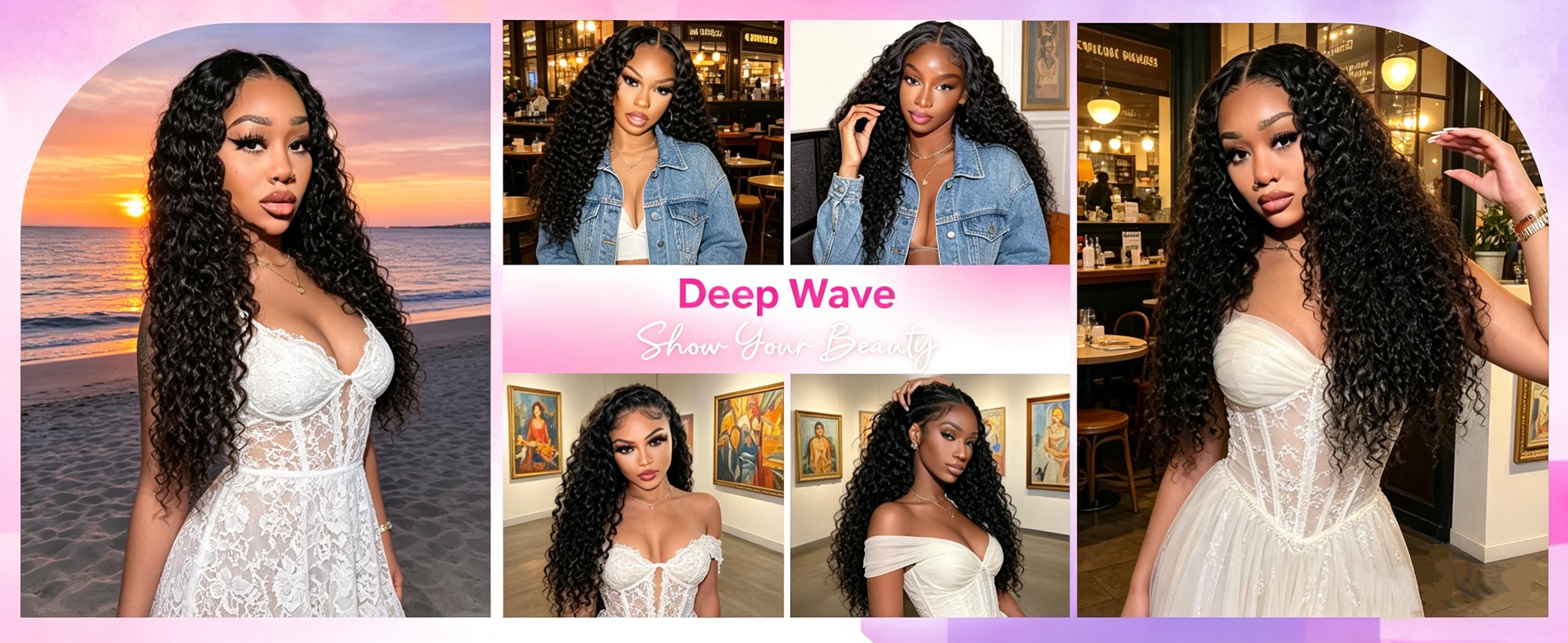 [Upgrade Drawstring ]GOULUS 7×6 Glueless With Drawstring Deep Wave Ready To Go Wig Pre Cut HD Lace No Glue Needed Perfect for Beginners Super Easy to Put On & Take Off Burmese Curly Natural Looking Hairline Full Density Human Hair For Black Women