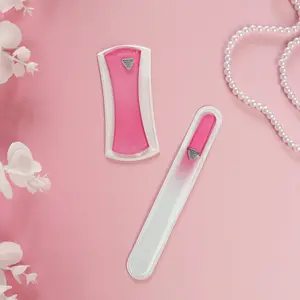 Bona Fide Beauty Bow Ergonomic Czech Glass Nail File Set in Pink - Spring Refresh For Your Nails - Natural Manicure Nail Care - For At Home Nail Enthusiasts - Best For Shaping Round Almond Nails - Ergonomic Grip Seals Keratin Layers Reusable