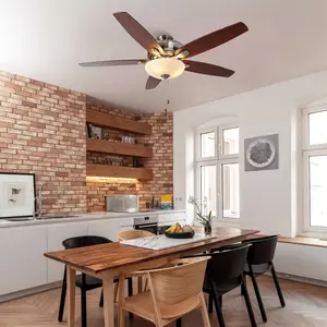 PARROT UNCLE 52" Traditional Pull Chain 5 Blades Ceiling Fan with Light Downrod Mount Flush Mount Ceiling Fan