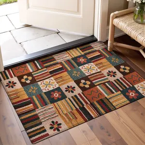 1PC - Cashmere Door Mat, Vintage French Style, Striped, Bohemian INS Style, Welcome Mat Carpet. It is fleece-lined and thickened, elegant, comfortable, soft with a festive vibe. Machine washable, suitable as a door mat or floor mat for living rooms, bedro