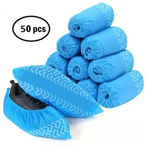 100pcs Non-Woven Disposable Shoe Covers, Breathable Anti-Slip Dustproof Waterproof Durable Thick Material, Adult Size, One-Use Easy On/off
