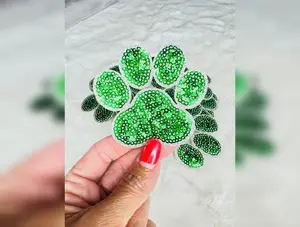 Green Paw Sequin Patch