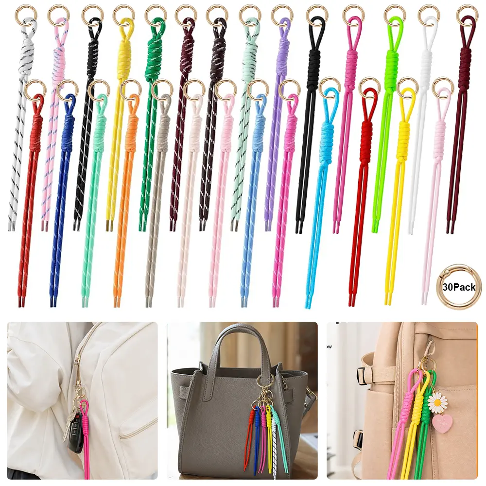 27Pcs DIY Paracord Keychain Kit with 30Pcs Metal Rings, Colorful Braids Bag Charms for Travel Bags, Daily Use, Party Decor – Home Improvement Building Supplies (Ideal for Knot Crafting), Polyester