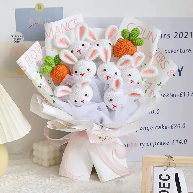 Handcrafted Wool Radish Bunny Bouquet - Cute and Creative Gift