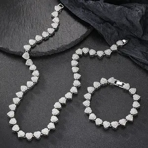Heart-shaped diamond-encrusted hip-hop necklace set, creative and personalized 10mm Cuban chain set