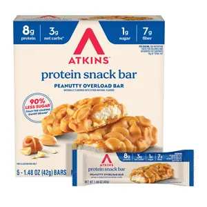 Peanut Butter Protein Snack Bars with High Fiber and Low Sugar, Nutty Snack Bar with 8g Protein and 3g Net Carbs, 5 Count