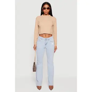 Cable Knit Mock Neck Long Sleeve Cropped Sweater